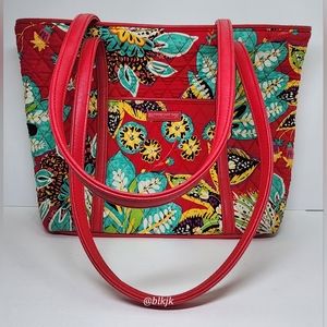 Vera Bradley Quilted Floral Vegan Leather Trimmed Tote *Red/Multi* EUC